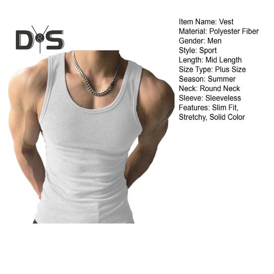 Letní Pánská vesta O Neck Slim Fit Elastická Jednobarevná Tílko bez rukávů Odsávání potu Fitness Gym Streetwear Tričko