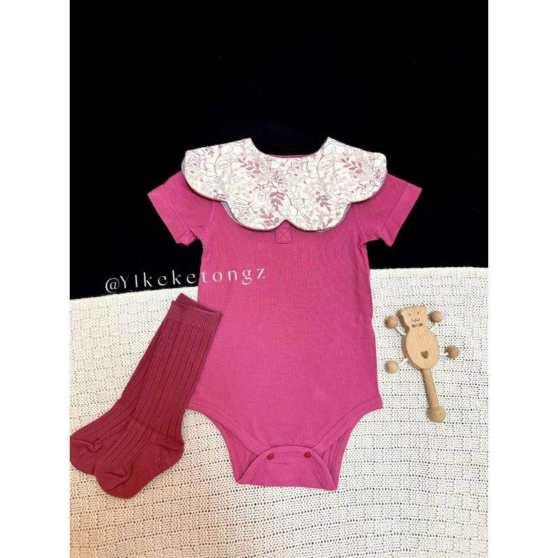 Baby Clothes, Summer Thin Pure Cotton Triangle Romper, Newborn Baby Romper, Short-Sleeved One-Piece Romper Raspberry Pink Short-Sleeved Top 66 cm