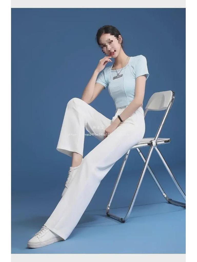 Summer Black High-Waist Ice Silk Wide-Leg Pants for Women