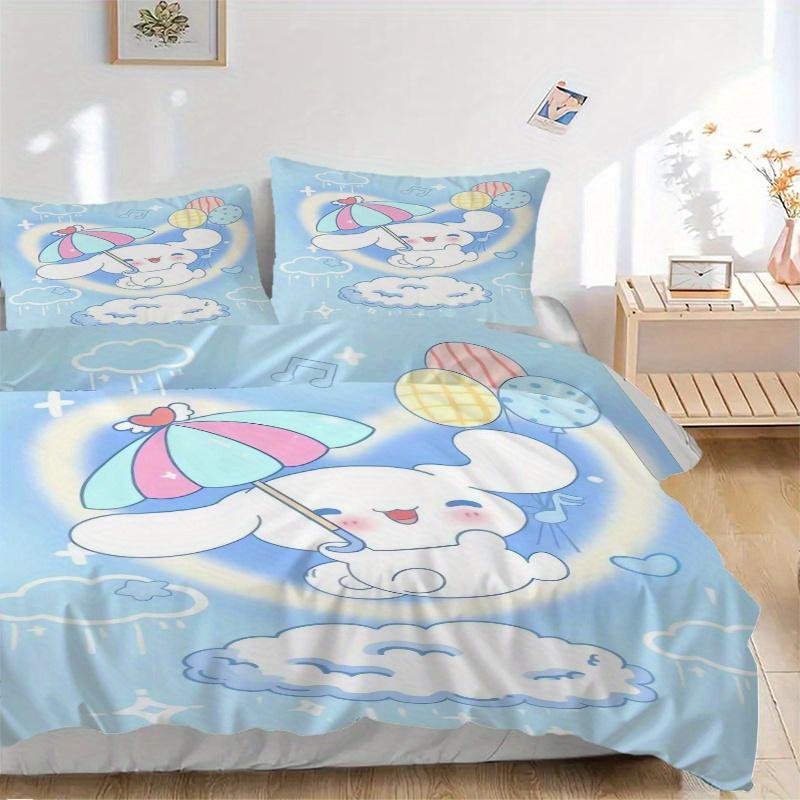 

3pcs Happy Cinnamoroll Sanrio Printed Quilt Set - Includes 1 Quilt Cover and 2 Pillowcases, Machine Washable - Suitable for All Seasons.S035 135x200cm
