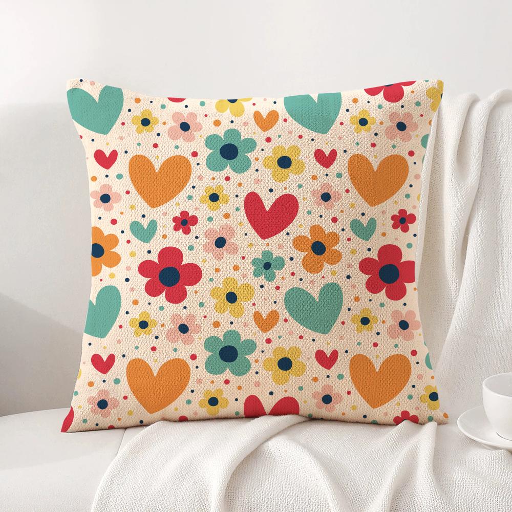 Colorful Flowers Cushion Cover Natural Linen Organic Fabric DoubleSided Printing Sofa Home Decor Breathable Bed Pillow