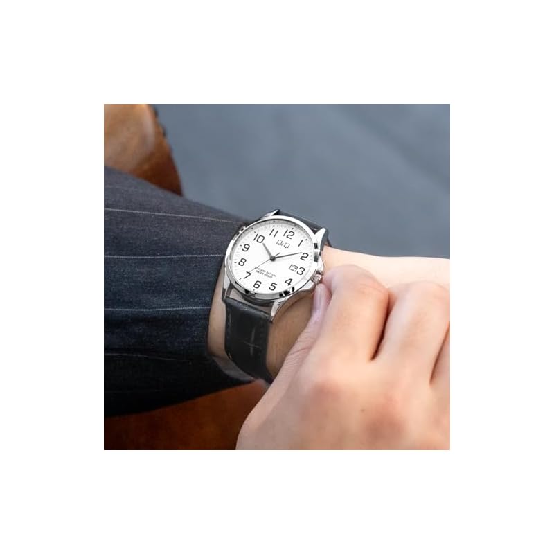 [Citizen Q&Q] Analog Watch, 10-Year Battery Life, Water Resistant, Date Display, Synthetic Leather Band, A23A-003PK, Men's, White