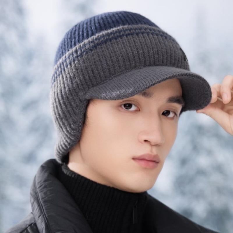 New winter velvet pullover hat outdoor cold protection ear protection baseball cap men's warm knitted wool hat