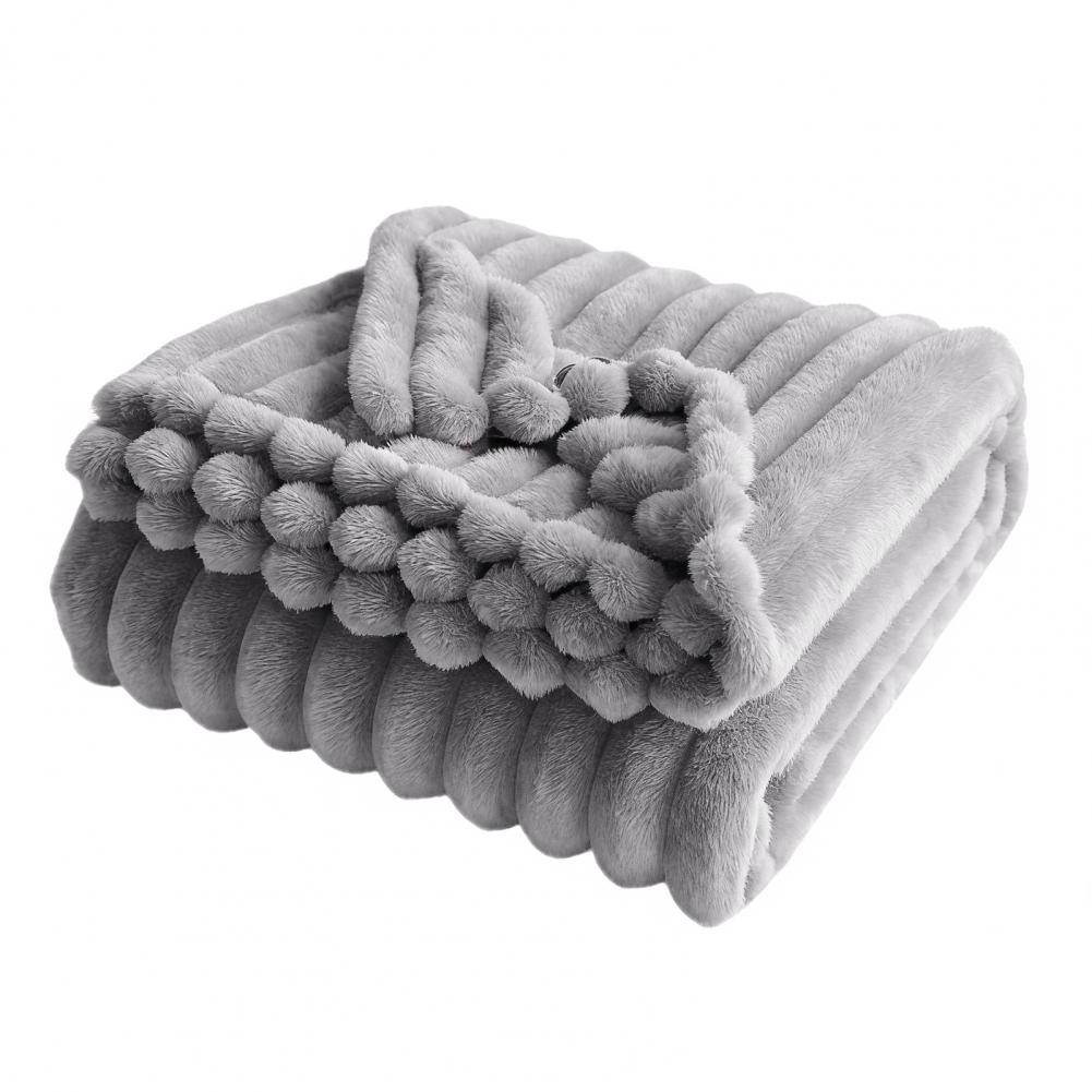 Furry Throw Blanket Fluffy Thick Bubble Blanket Cozy Warm Striped Plush Blanket For Couch Sofa Bedroom Living Room Winter Use