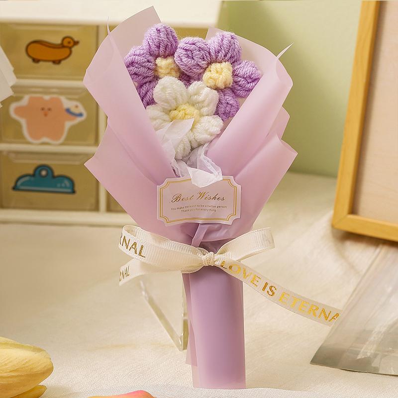 Knitted Puff Bouquet Creative Bow Ribbon Mini Multiple Colors Decorative Simulation Flower Photography Props Gift Accessories