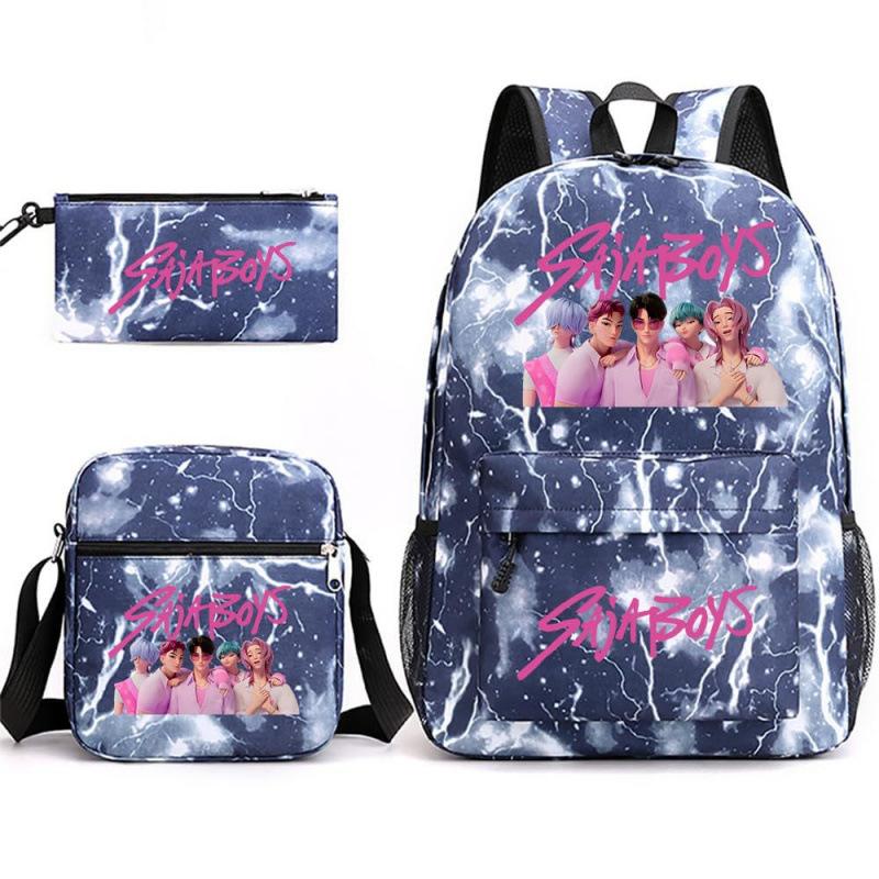 Large Capacity Schoolbag with Shoulder Strap; Student Three-piece Pencil Case Set