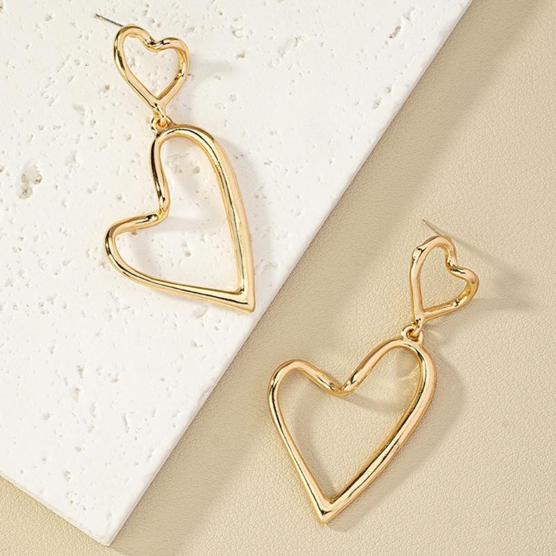 Vintage Double Love-heart Earrings Personality Earrings Retro French Style High Graded Ear Jewelry Valentines Gift