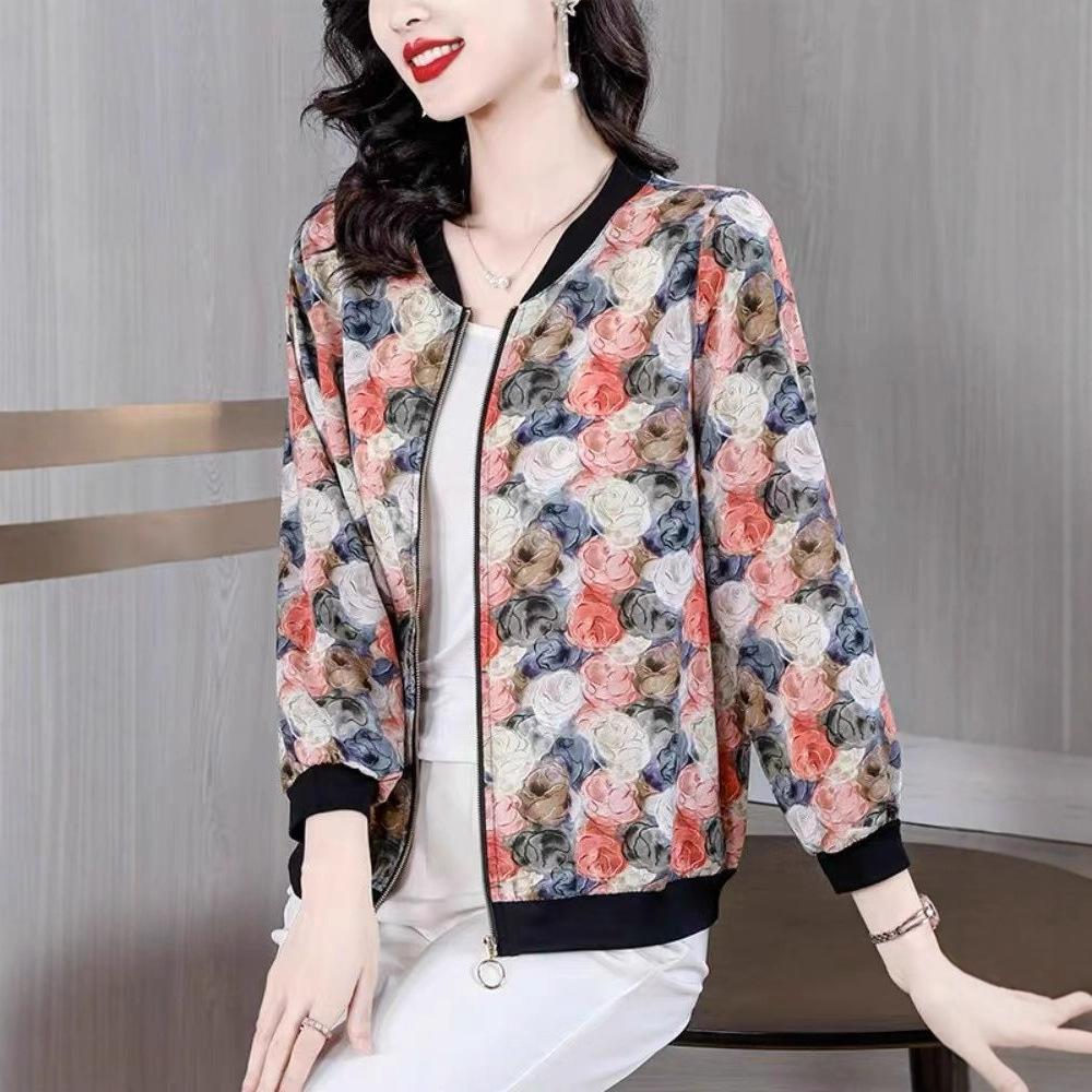 

Women s Floral Long Sleeve Cardigan, 2025 Autumn Casual Style Baseball Jacket 3XL