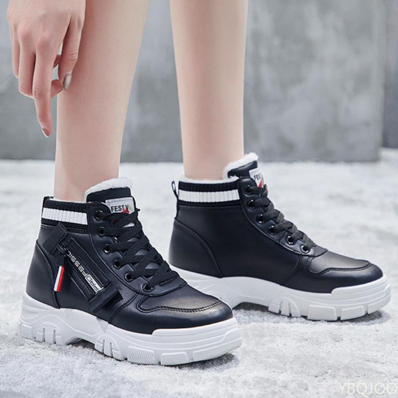 Mode Modische Baumwollschuhe mit dicker Sohle 2024 Winter Damen Einfache Rutschfeste Wasserdichte Freizeitschuhe Warme Baumwolle Sportliche Plattform