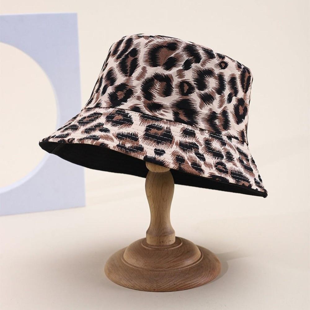 Double-Sided Bucket Hat Leopard Patterned Sun Cap Beach Sun Protect Hat  Outdoor Travel