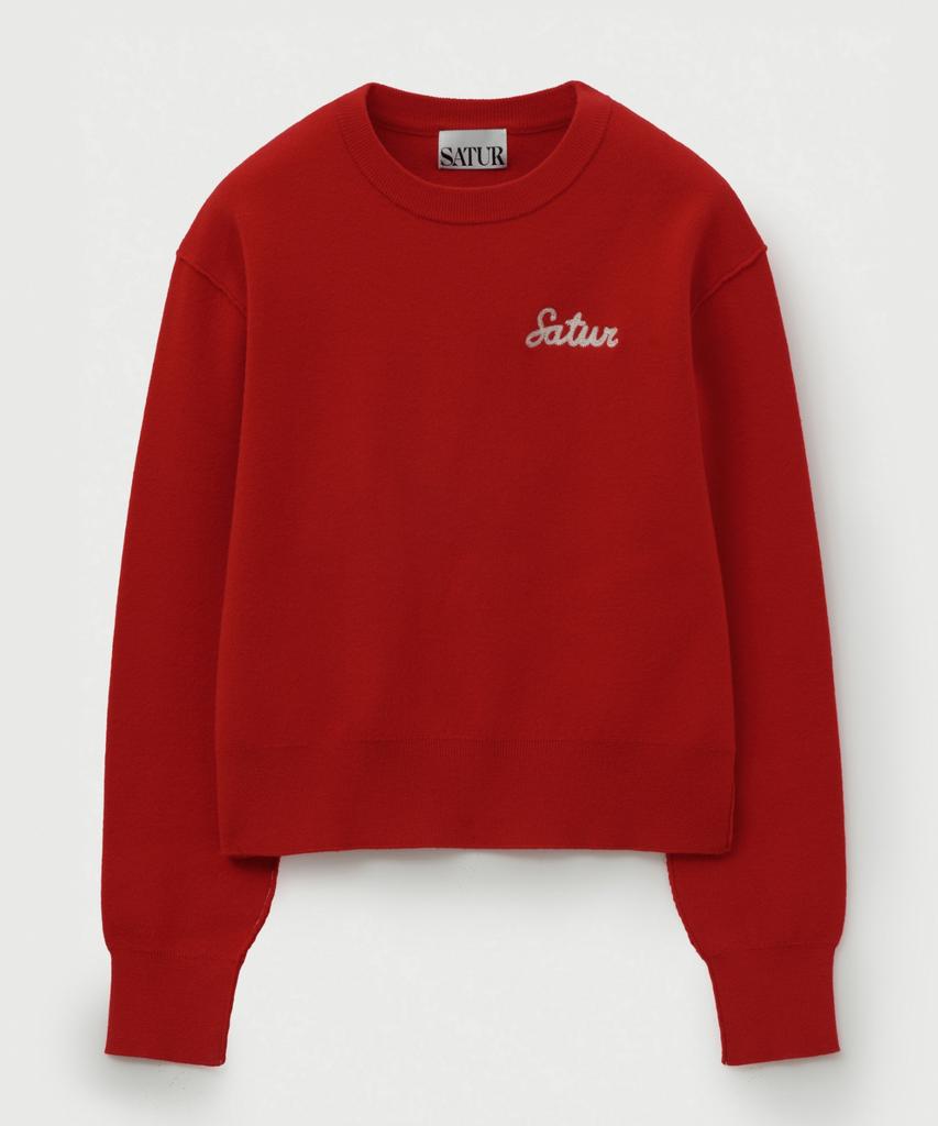 Seteo (W) Outline Basic Crew Neck Knit Red