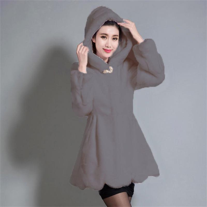 Large Size 3XL Fur Overcoat Women Fur Coat Autumn Winter Female Faux Mink Overcoat Women's Mid-length Hooded Jacket