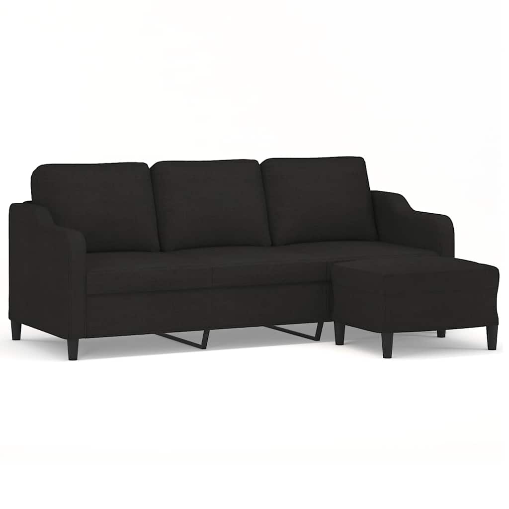 3 Seater Sofa with Footstool Black 180 cm Fabric