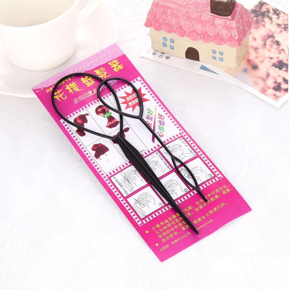 1set(2pcs) Ponytail Plastic Loop Styling Tools Simple Magic Hair Twist Styling Clip Braider Tools Black Bun Hairstyle Maker