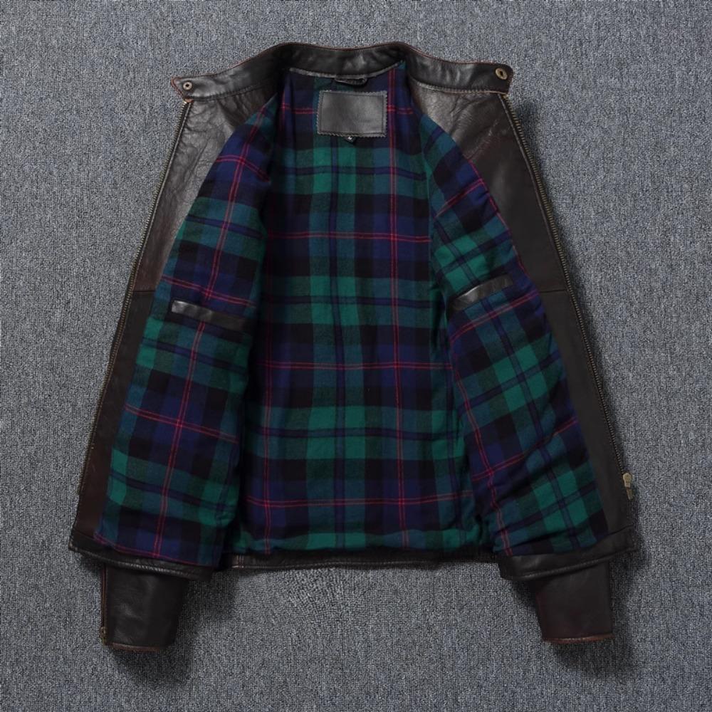 Stile RL Top Layer Oil Waxed Pelle di Vacchetta Vera Giacca Uomo Collo Alto Marrone Motociclo Giacca Uomo Biker Giacca Primavera Autunno