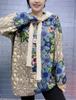 Blue Rhinestone Flower Stand Collar Sweater - Women's Plus Size, Long Sleeve, Thick Knit, 2024 Autumn/Winter Collection