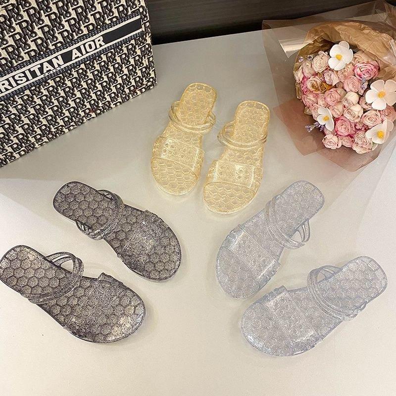 New Two-wear Crystal Sandals Women's Flash Diamond Fashion Hollow Jelly Shoes Outer Wear Non-slip Soft-soled Sandals Beach Shoes Women