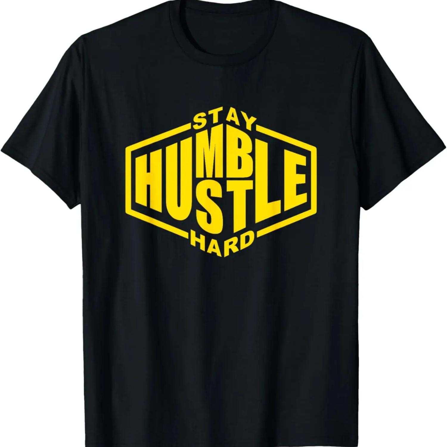 Stay Humble Hustle Hard Inspirational Bold Yellow Urban Vibe T-Shirt S чёрный