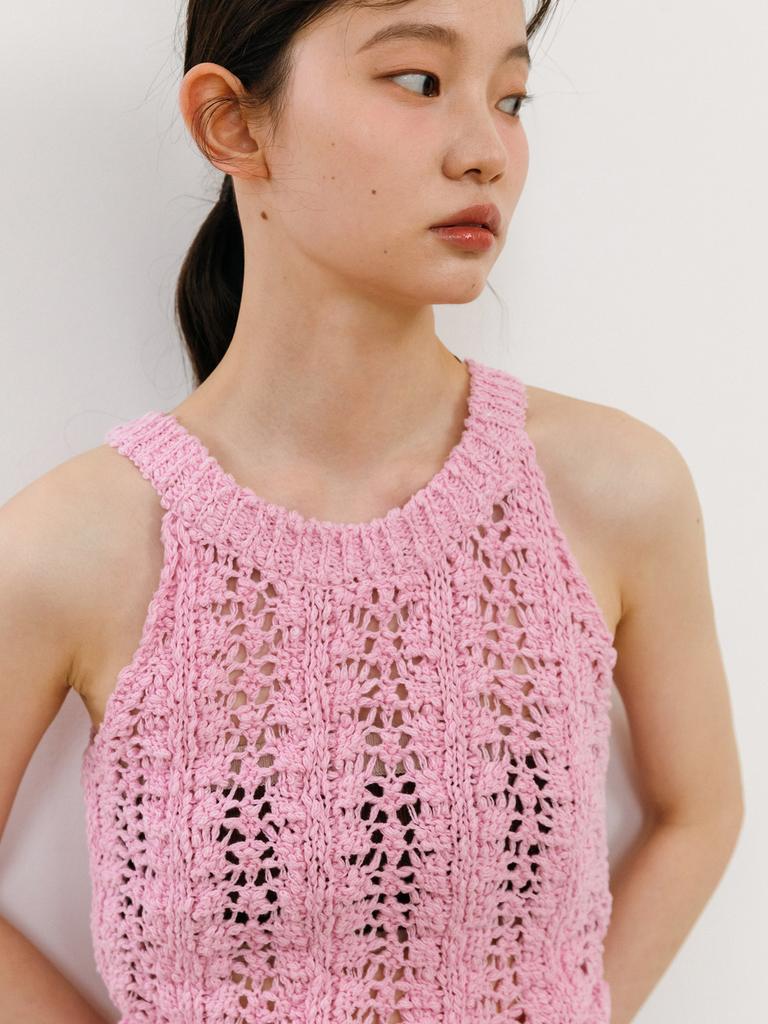 TINKNIT Slub Cotton Halter Knit_Pink