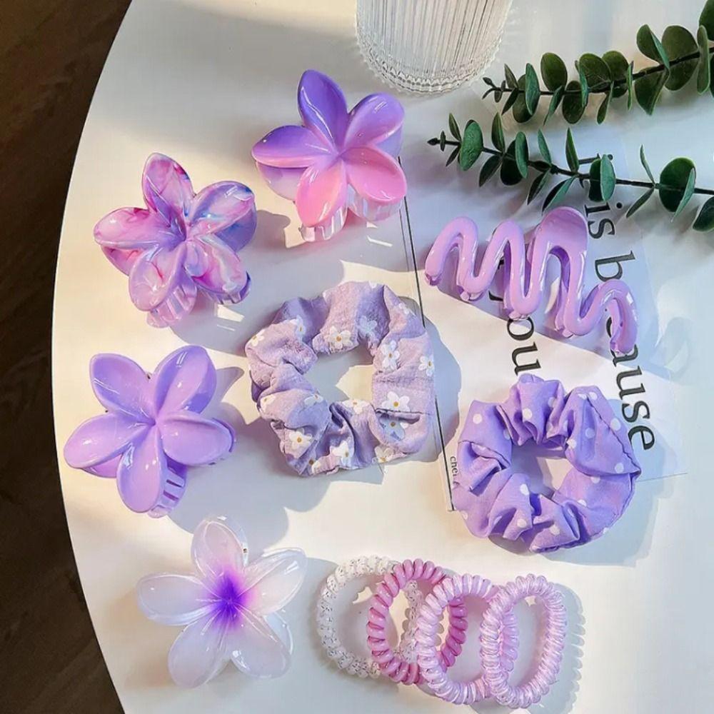 11pcs/Set Plumeria Hawaiian Hair Clamps Set Elastic Ponytail Holder New Hair Rope  Hair Styling