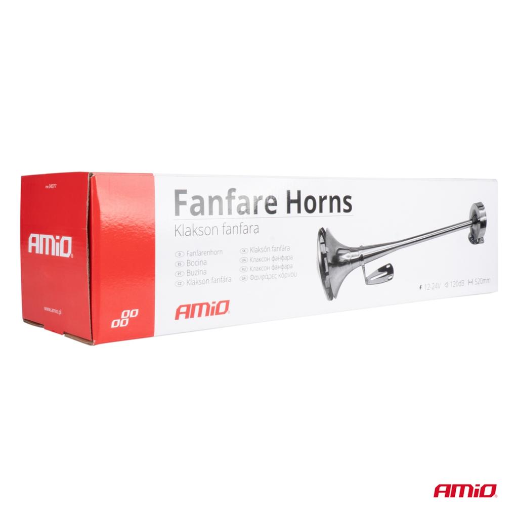 Horn Fanfare Sound Signal Chrome 520 12V 24V Hightone Amio-04077