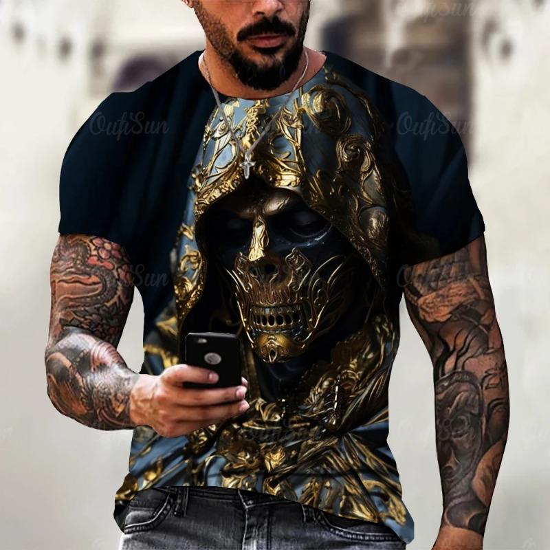 Summer Men'S T-Shirt Retro Horror 3D Skull Print Classic Casual O Neck Short Sleeve Fashion Loose Oversized Top T Shirt For Men