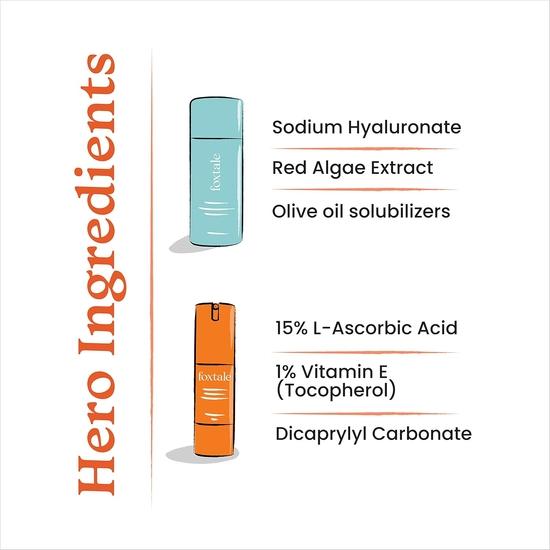 Foxtale Hydraglow Trio Skin Care Kit | Cleanser Face Wash 100ml + Ceramide Moisturizer 50ml + Vitamin C Face Serum 30ml