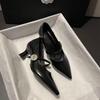 Pointed-toe High-heeled Women's Thick-soled Anti-slip New Soft Leather Mid-heeled Shoes