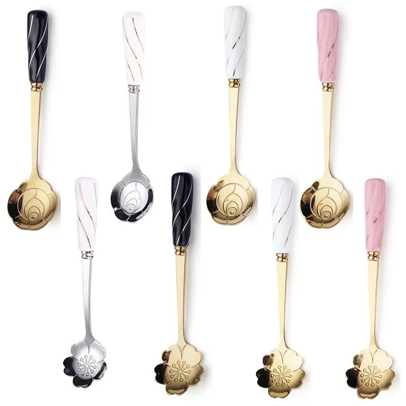 Stainless Steel Vintage Dessert Teaspoons Flowers Design Tableware Kitchen Tools for Tea, Coffee Mixing and Drink Tableware