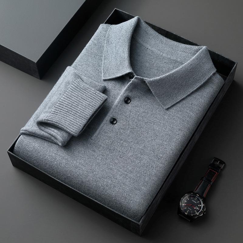 2026 Autumn/Winter Men's Slim Fit Heavy Knit Polo Sweater, 500g Lapel Pullover Base Layer