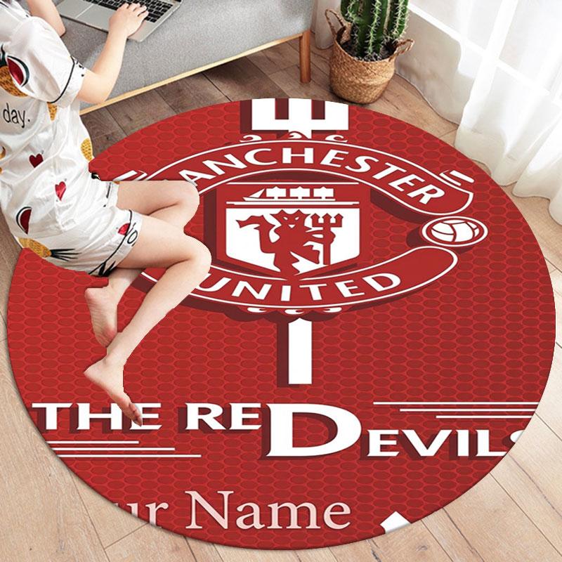 Manchester United F Custom Name Round Area Rug,Carpet Rug for Living Room Bedroom Sofa Playroom Decor,Non-slip Floor Mat