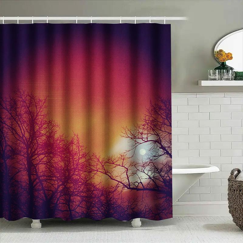 

Tuniu Dark Forest Night Sky Aurora Borealis Shower Curtain Room Divider Decor W60H190(CM)-1 Pcs