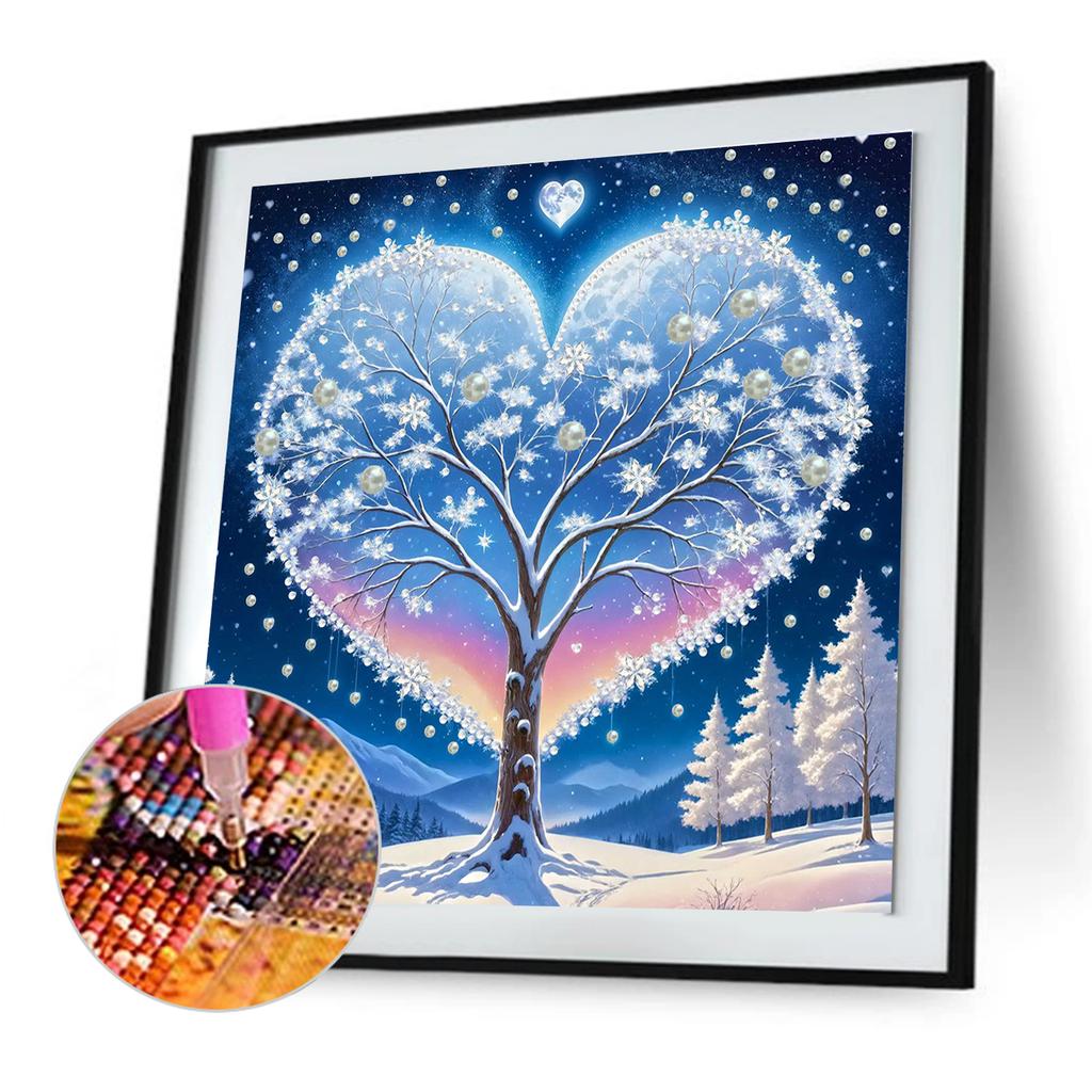 Winter Tree Special Shaped 5D DIY Partial Drill Gem Art Diamond Painting Kits for Adults/Beginners Gift Idea Home Decor 30x30cm