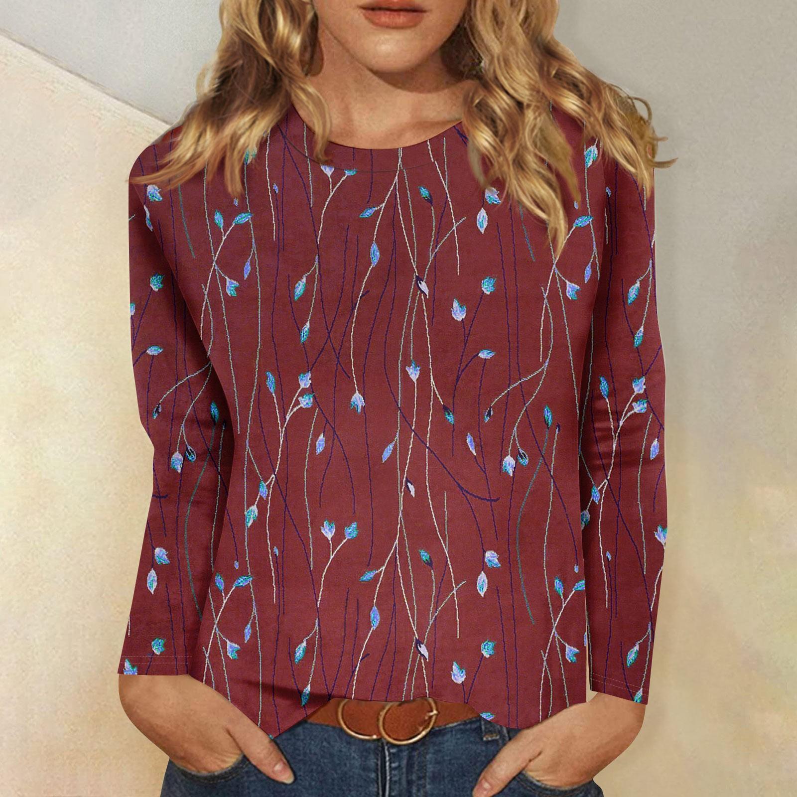 

Жіночі сорочки з довгим рукавом. Трійники з милим принтом. Блузки. Повсякденні топи. Пуловери. XXXXXL винний