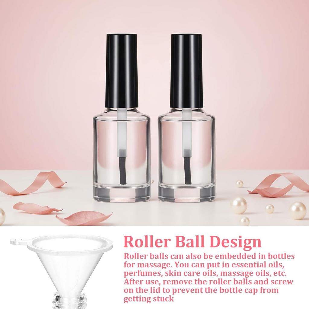 2 Pcs Empty Fingernail Polish Bottles Empty Nail Polish Bottles with Brush 15ML Glass Bottle with Cap Funnel Mixing Balls Clear Nail Polishes