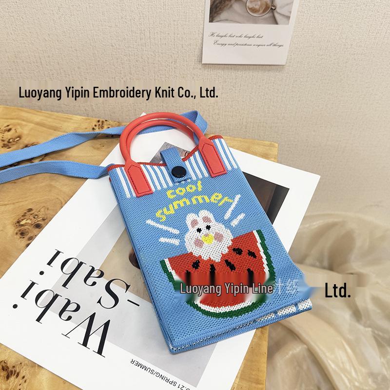 Cute Cartoon Dopamine Knit Crossbody Phone and Coin Bag