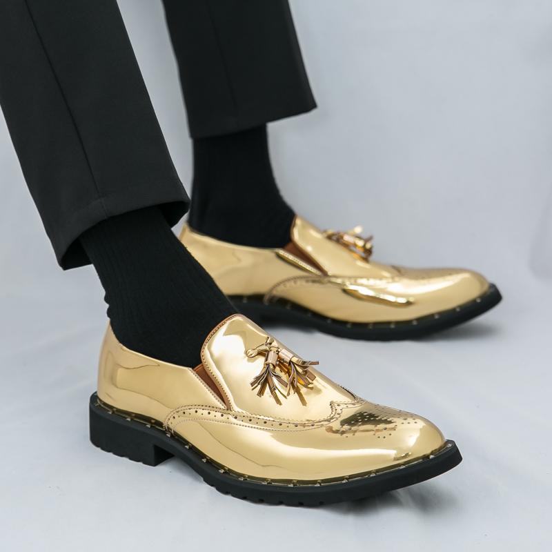 Fashion Luxury Business Formal Leather Shoes Gold Men's Casual Slip-On Oxford Fashion Pointed Office Shoes Patent Leather Tassel Shoes