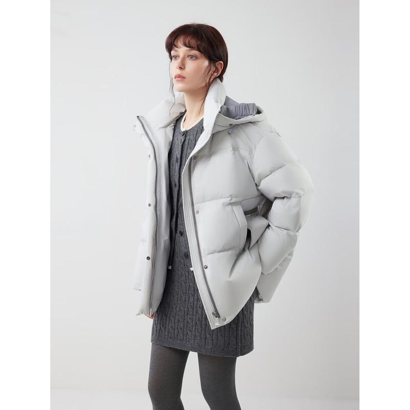 ELLE Women's 90% Duck Down Loose Hooded Puffer Jacket