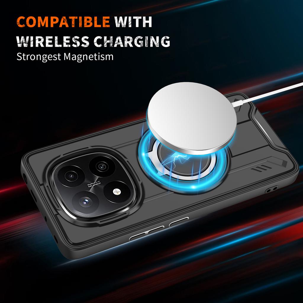 For Xiaomi Redmi Note 14 Pro 5G Case Compatible with MagSafe Rotating Ring Kickstand PC+TPU Shockproof Phone Cover