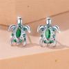 Cute Female Green Turtle Zircon Stone Stud Earrings Silver Color Dainty Gift Wedding  For Women