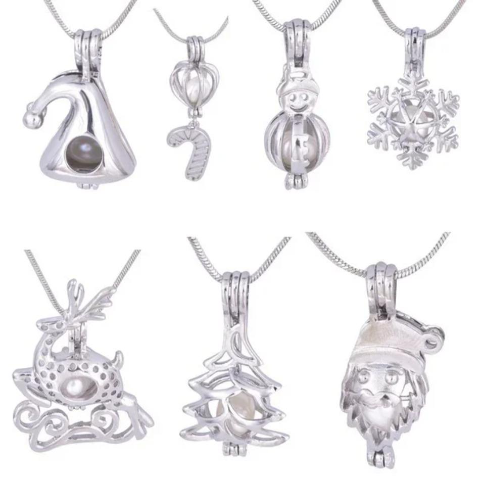 Super Christmas Gift Santa Claus Snowflake Pearl Cages Pendants for DIY Handmade Wish Love Pearl Pendant Necklace Jewelry