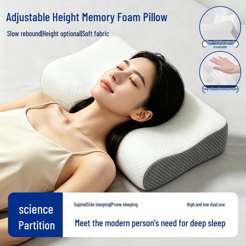Gray Mesh Memory Foam Neck Support Pillow - High/Low Design, Non-Collapsing, Pressure-Relief Comfort