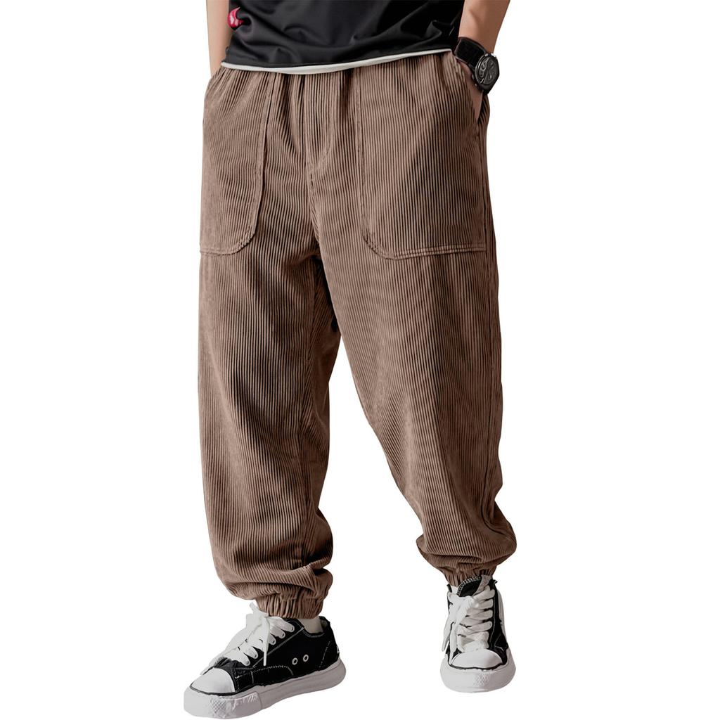 Męskie spodnie sztruksowe z mankietami, luźny krój