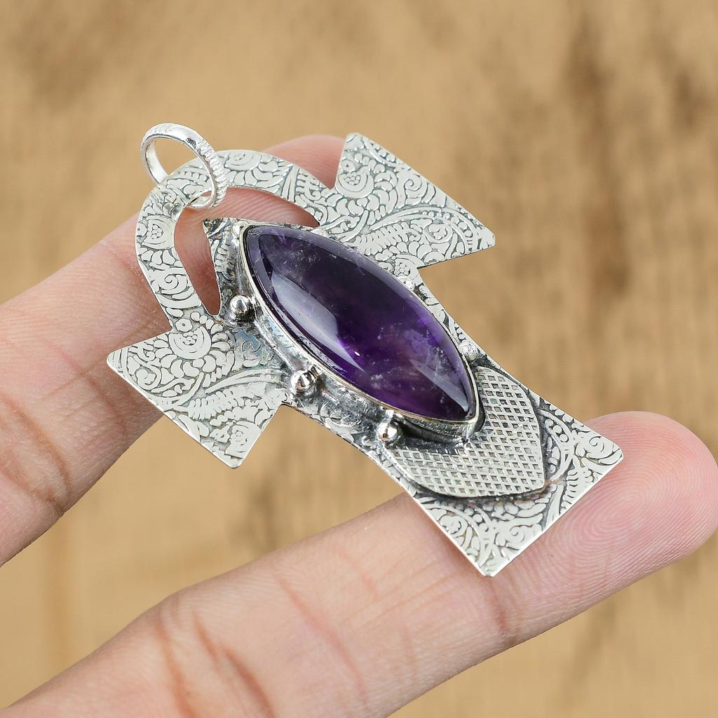 Natural African Amethyst Gemstone Jewelry 925 Sterling Silver Pendant For Women