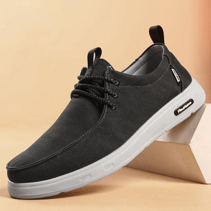 

Мужская парусиновая легкая обувь, модная дышащая спортивная обувь, повседневная мужская вулканизированная обувь, классические мокасины без застежек на плоской подошве, большие размеры 39 чёрный