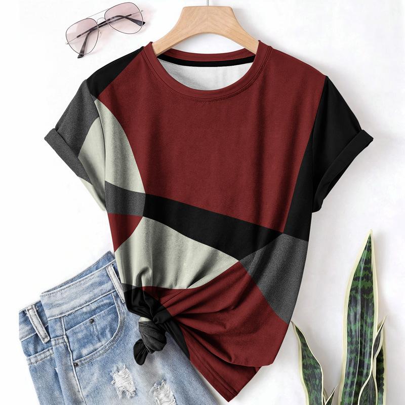 Sommar Geometri Casual Sport Dam T-shirt Rund Hals Kort Ärm Abstrakt Enkel Lös Andningsbar Skjorta