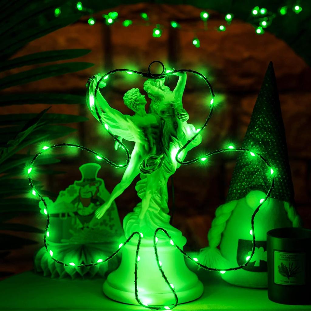 1 Set Lighted Window Decoration for St. Patrick's Day, 15.8 Inch 40 LED Irish Green Clover Shamrock Shaped LED with Iron Frame, Battery Operated