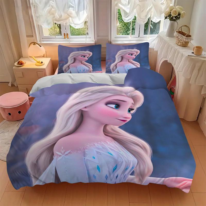 3pcs Princess Elsa Quilt Cover Set (1 Quilt Cover + 2 Pillowcases Without Pillow Core), High-Definition Printing for Home and Dormitory.S086