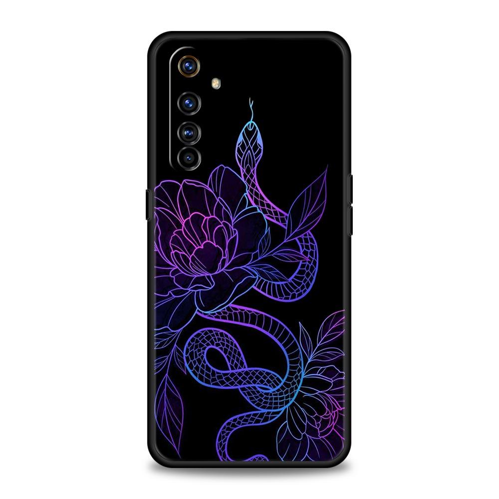 Dragon Flower Grass Line Art Phone Case For Realme 10 9 8 5G 7 6 GT2 Pro Plus 9i 8i C21 C11 C25 C35 GT Neo 2 3 3T Soft Cover
