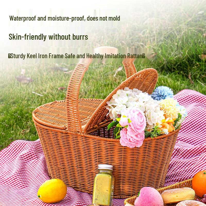 Vintage Woven Rattan Picnic Basket